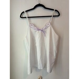 Vintage Cinema Etoile Lingerie Slip Cami White Large Satin V Neck Floral Embroid